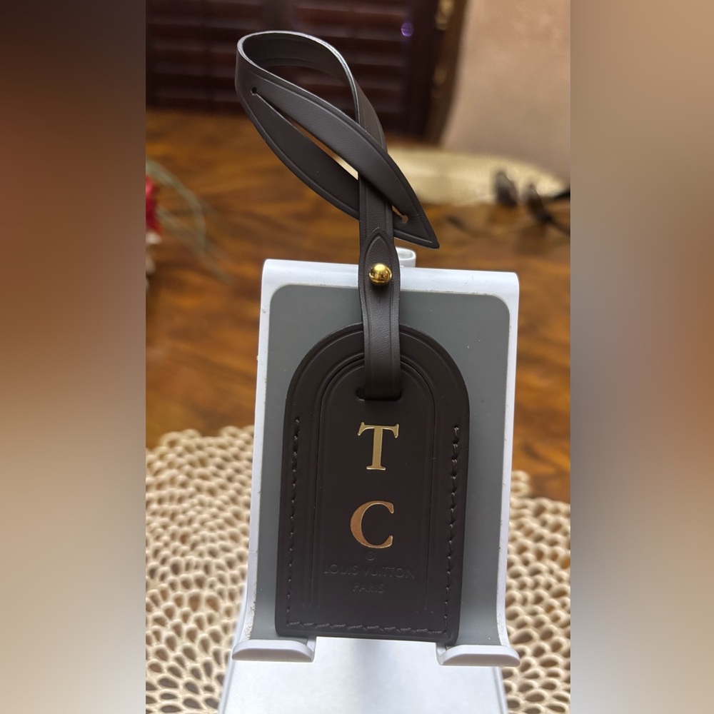Louis Vuitton Dark Brown Luggage Tag with Gold Initials
